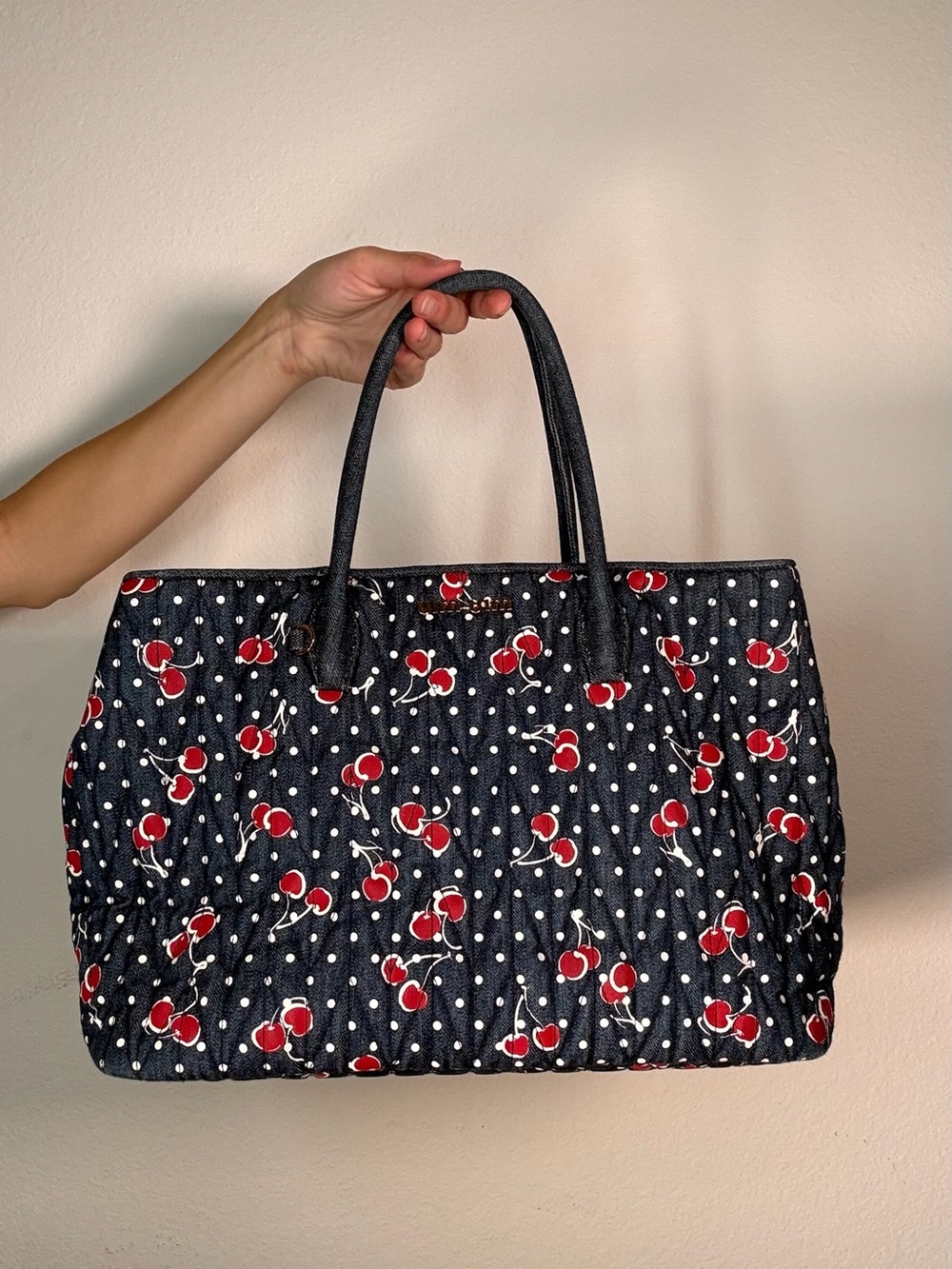 Miu Miu Denim Tote with Red Cherry Print